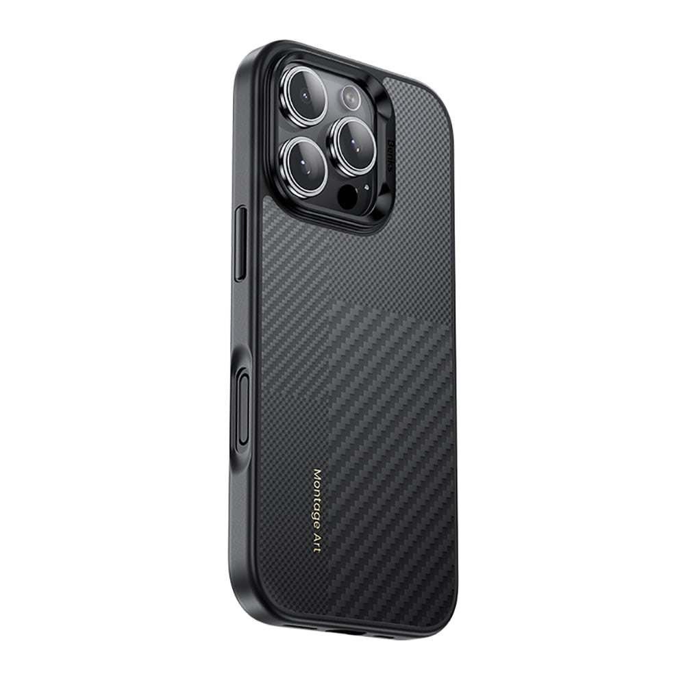 Apple iPhone 16 Pro Max Kılıf Karbon Fiber M-safe Şarj Özellikli Kamera Kontrol Butonlu Benks Hybrid ArmorPro Montage Kevlar Kapak