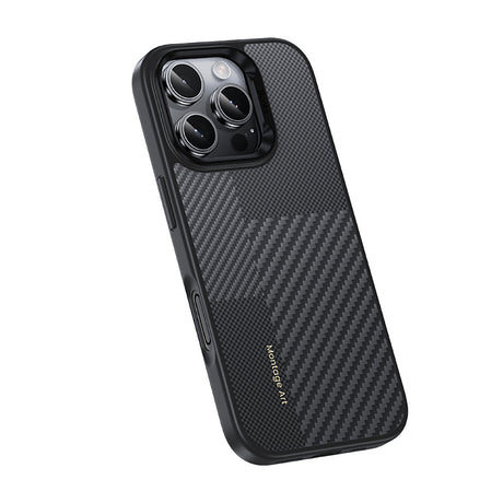 Apple iPhone 16 Pro Max Kılıf Karbon Fiber M-safe Şarj Özellikli Kamera Kontrol Butonlu Benks Hybrid ArmorPro Montage Kevlar Kapak