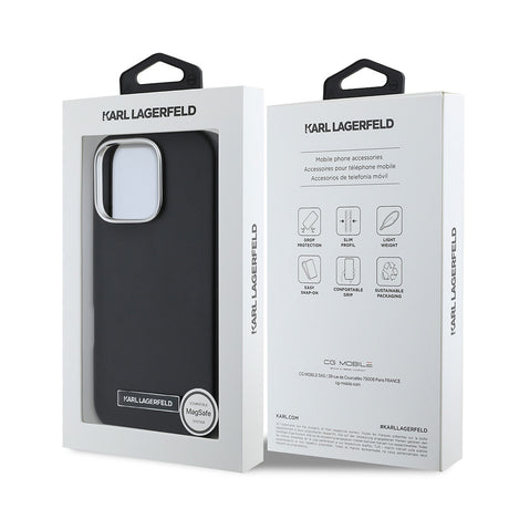 Apple iPhone 16 Pro Max Kılıf Karl Lagerfeld Orjinal Lisanslı M-safe Şarj Özellikli Metal Kamera ve Buton Tasarımlı Plaka Logolu PU Deri Kapak