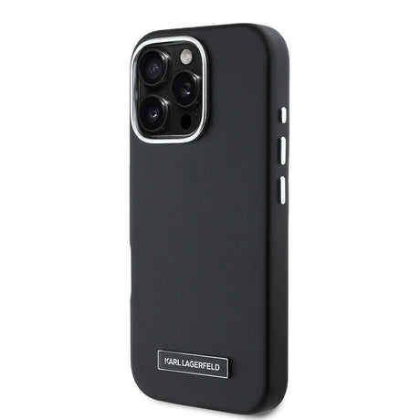 Apple iPhone 16 Pro Max Kılıf Karl Lagerfeld Orjinal Lisanslı M-safe Şarj Özellikli Metal Kamera ve Buton Tasarımlı Plaka Logolu PU Deri Kapak