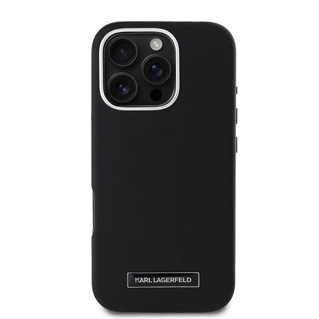 Apple iPhone 16 Pro Max Kılıf Karl Lagerfeld Orjinal Lisanslı M-safe Şarj Özellikli Metal Kamera ve Buton Tasarımlı Plaka Logolu PU Deri Kapak