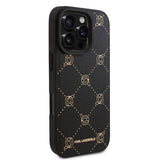 Apple iPhone 16 Pro Max Kılıf Karl Lagerfeld Orjinal Lisanslı M-safe Şarj Özellikli PU Deri Karl Heads Desenli Klasik Logolu Kapak