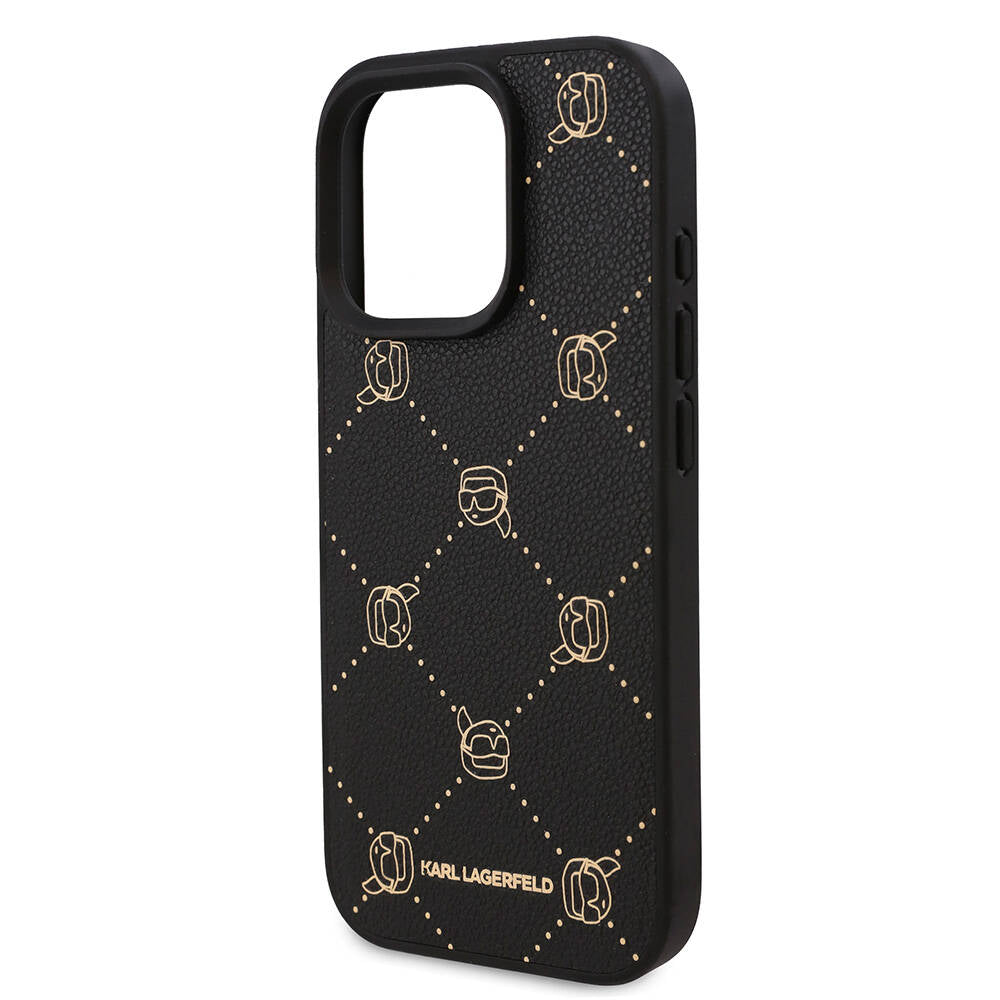 Apple iPhone 16 Pro Max Kılıf Karl Lagerfeld Orjinal Lisanslı M-safe Şarj Özellikli PU Deri Karl Heads Desenli Klasik Logolu Kapak