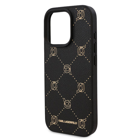 Apple iPhone 16 Pro Max Kılıf Karl Lagerfeld Orjinal Lisanslı M-safe Şarj Özellikli PU Deri Karl Heads Desenli Klasik Logolu Kapak