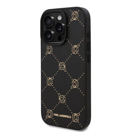 Apple iPhone 16 Pro Max Kılıf Karl Lagerfeld Orjinal Lisanslı M-safe Şarj Özellikli PU Deri Karl Heads Desenli Klasik Logolu Kapak