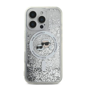 Apple iPhone 16 Pro Max Kılıf Karl Lagerfeld Orjinal Lisanslı M-safe Şarj Özellikli Sıvılı Simli KC Heads Kapak