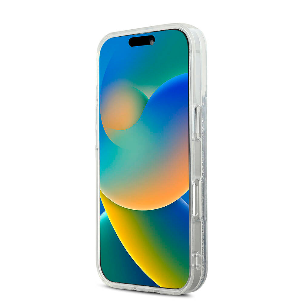 Apple iPhone 16 Pro Max Kılıf Karl Lagerfeld Orjinal Lisanslı M-safe Şarj Özellikli Sıvılı Simli KC Heads Kapak