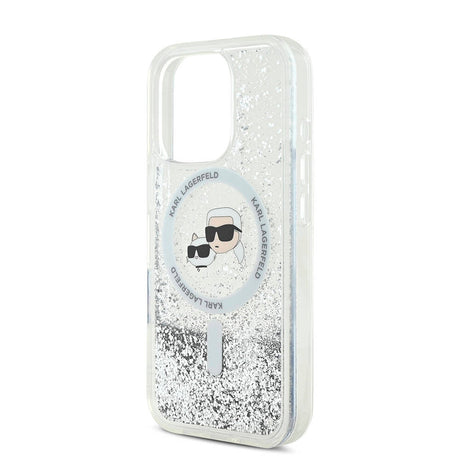 Apple iPhone 16 Pro Max Kılıf Karl Lagerfeld Orjinal Lisanslı M-safe Şarj Özellikli Sıvılı Simli KC Heads Kapak
