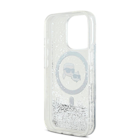 Apple iPhone 16 Pro Max Kılıf Karl Lagerfeld Orjinal Lisanslı M-safe Şarj Özellikli Sıvılı Simli KC Heads Kapak