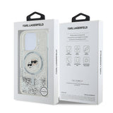 Apple iPhone 16 Pro Max Kılıf Karl Lagerfeld Orjinal Lisanslı M-safe Şarj Özellikli Sıvılı Simli KC Heads Kapak