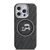 Apple iPhone 16 Pro Max Kılıf Karl Lagerfeld Orjinal Lisanslı Parlayan Simli Karl & Choupette Heads Kapak