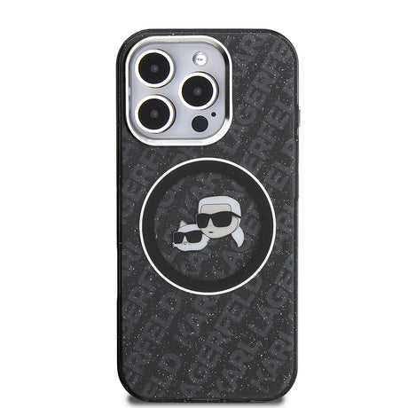 Apple iPhone 16 Pro Max Kılıf Karl Lagerfeld Orjinal Lisanslı Parlayan Simli Karl & Choupette Heads Kapak