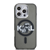 Apple iPhone 16 Pro Max Kılıf Karl Lagerfeld Orjinal Lisanslı Parlayan Simli Karl & Choupette Sketch Logo Kapak