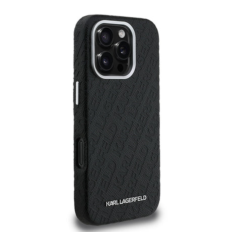 Apple iPhone 16 Pro Max Kılıf Karl Lagerfeld Orjinal Lisanslı PU Deri Damgalı Metal Yazı Logolu Kapak