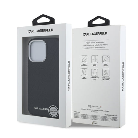Apple iPhone 16 Pro Max Kılıf Karl Lagerfeld Orjinal Lisanslı PU Deri Damgalı Metal Yazı Logolu Kapak