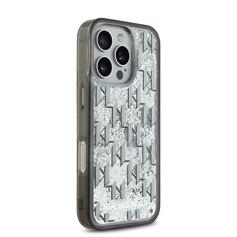 Apple iPhone 16 Pro Max Kılıf Karl Lagerfeld Orjinal Lisanslı Simli KL Yazılı Monogram Gradient Kapak