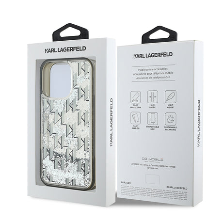 Apple iPhone 16 Pro Max Kılıf Karl Lagerfeld Orjinal Lisanslı Simli KL Yazılı Monogram Gradient Kapak
