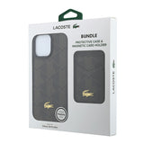 Apple iPhone 16 Pro Max Kılıf Lacoste Orjinal Lisanslı M-safe Şarj Özellikli PU Deri Tasarımlı Kartlıklı Karışık Monogram Desenli Kapak