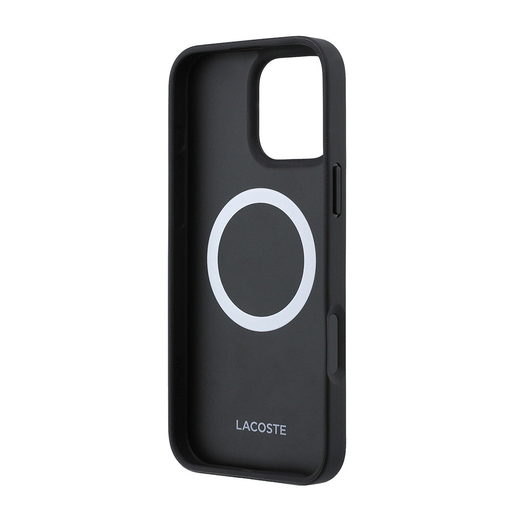 Apple iPhone 16 Pro Max Kılıf Lacoste Orjinal Lisanslı M-safe Şarj Özellikli PU Deri Tasarımlı Kartlıklı Karışık Monogram Desenli Kapak