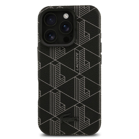 Apple iPhone 16 Pro Max Kılıf Lacoste Orjinal Lisanslı M-safe Şarj Özellikli Standlı PU Deri Karışık Monogram Desenli Kapak