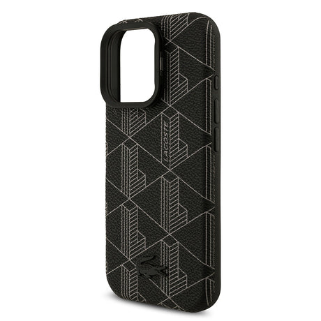 Apple iPhone 16 Pro Max Kılıf Lacoste Orjinal Lisanslı M-safe Şarj Özellikli Standlı PU Deri Karışık Monogram Desenli Kapak