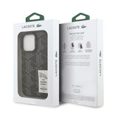 Apple iPhone 16 Pro Max Kılıf Lacoste Orjinal Lisanslı M-safe Şarj Özellikli Standlı PU Deri Karışık Monogram Desenli Kapak