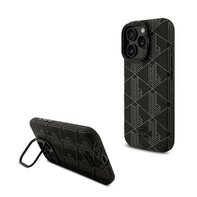Apple iPhone 16 Pro Max Kılıf Lacoste Orjinal Lisanslı M-safe Şarj Özellikli Standlı PU Deri Karışık Monogram Desenli Kapak