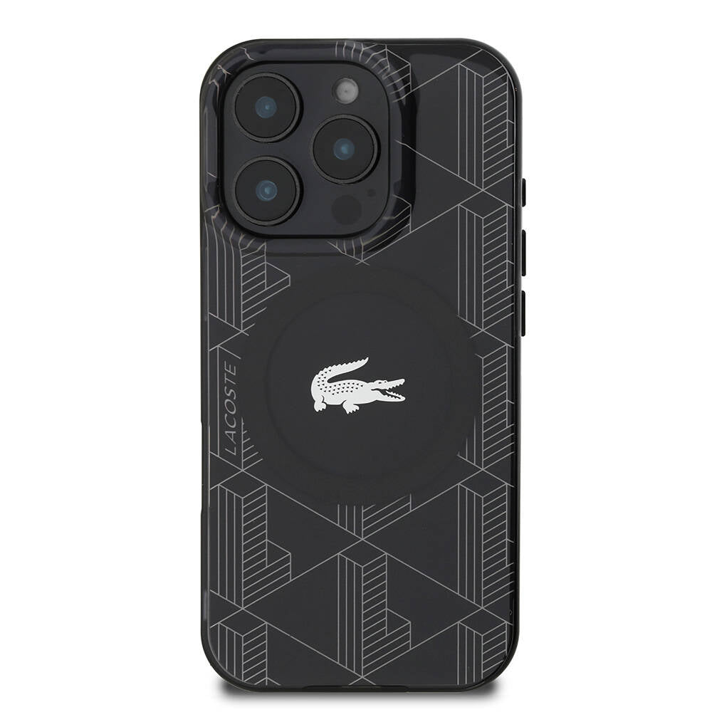 Apple iPhone 16 Pro Max Kılıf Lacoste Orjinal Lisanslı M-safe Şarj Özellikli IML Baskılı Gümüş Timsah Logolu Monogram Kapak