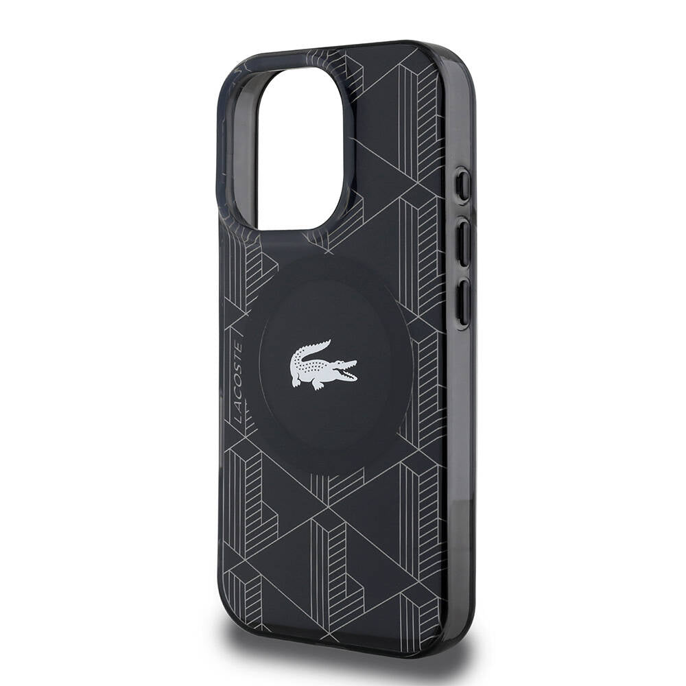 Apple iPhone 16 Pro Max Kılıf Lacoste Orjinal Lisanslı M-safe Şarj Özellikli IML Baskılı Gümüş Timsah Logolu Monogram Kapak
