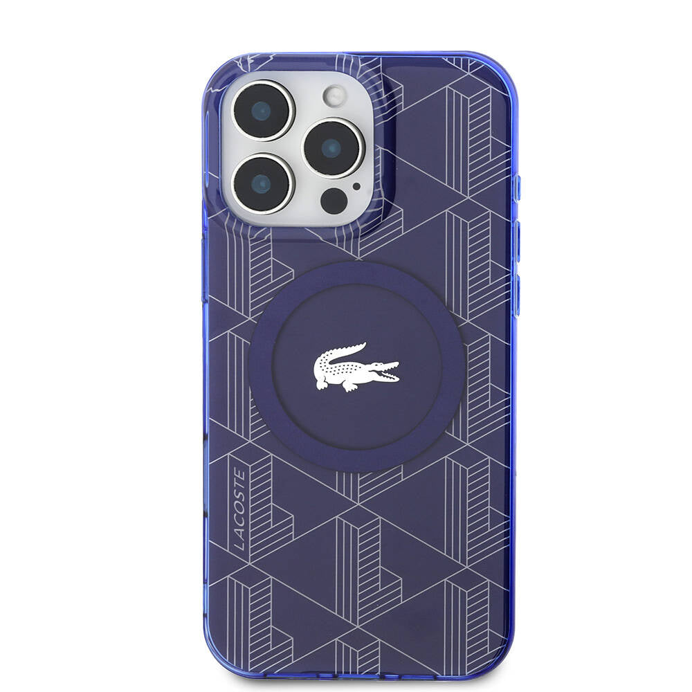 Apple iPhone 16 Pro Max Kılıf Lacoste Orjinal Lisanslı M-safe Şarj Özellikli IML Baskılı Gümüş Timsah Logolu Monogram Kapak