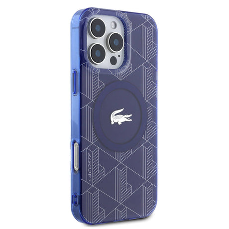 Apple iPhone 16 Pro Max Kılıf Lacoste Orjinal Lisanslı M-safe Şarj Özellikli IML Baskılı Gümüş Timsah Logolu Monogram Kapak