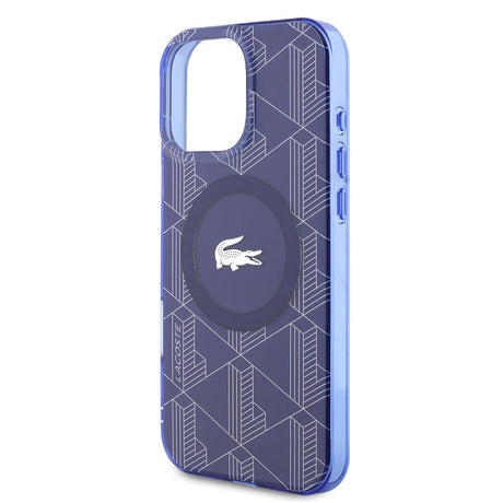 Apple iPhone 16 Pro Max Kılıf Lacoste Orjinal Lisanslı M-safe Şarj Özellikli IML Baskılı Gümüş Timsah Logolu Monogram Kapak