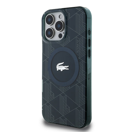 Apple iPhone 16 Pro Max Kılıf Lacoste Orjinal Lisanslı M-safe Şarj Özellikli IML Baskılı Gümüş Timsah Logolu Monogram Kapak