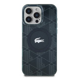 Apple iPhone 16 Pro Max Kılıf Lacoste Orjinal Lisanslı M-safe Şarj Özellikli IML Baskılı Gümüş Timsah Logolu Monogram Kapak
