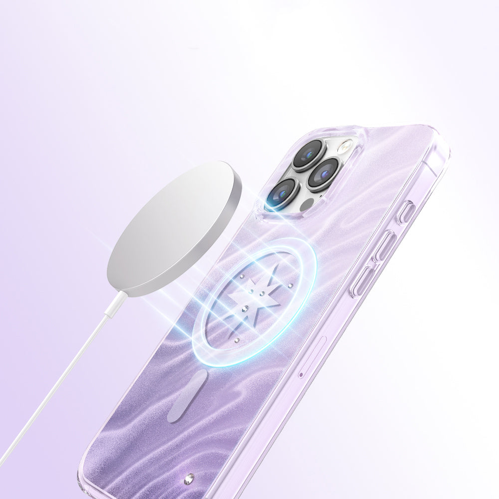 Apple iPhone 16 Pro Max Kılıf M-Safe Şarj Özellikli Orjinal Swarovski Taşlı Zore Paris Rovix Sert PC Kapak