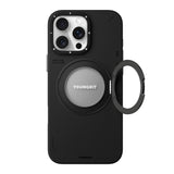 Apple iPhone 16 Pro Max Kılıf M-safe Şarj Özellikli 360° Standlı Basit Mat Deri Desenli Youngkit Tech Leather Serisi Kapak