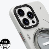 Apple iPhone 16 Pro Max Kılıf M-safe Şarj Özellikli 360° Standlı Basit Mat Deri Desenli Youngkit Tech Leather Serisi Kapak