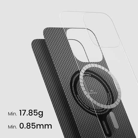 Apple iPhone 16 Pro Max Kılıf M-safe Şarj Özellikli 600D Aramid Fiber Pitaka Ultra-Slim Classic Serisi Black-Grey Twill Kapak