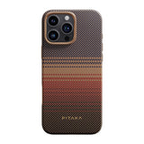 Apple iPhone 16 Pro Max Kılıf M-safe Şarj Özellikli Aramid Fiber Pitaka Military-Grade Sunset-Moonrise Serisi Sunset Kapak