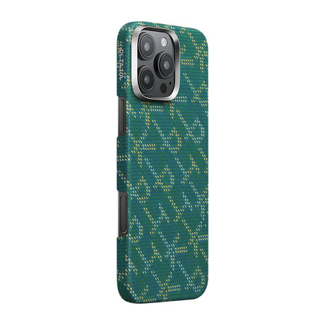 Apple iPhone 16 Pro Max Kılıf M-safe Şarj Özellikli Aramid Fiber Pitaka Tactile Woven Monogram Serisi Kapak
