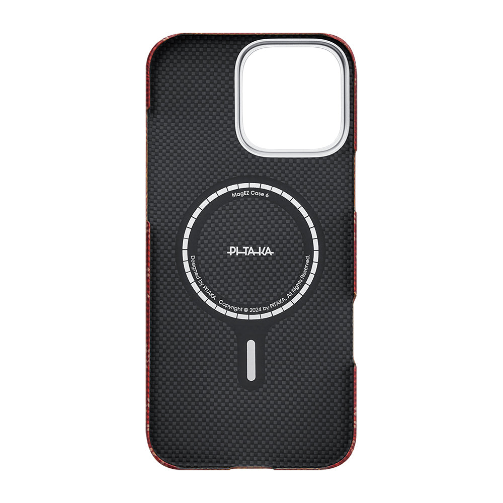Apple iPhone 16 Pro Max Kılıf M-safe Şarj Özellikli Aramid Fiber Pitaka Tactile Woven Monogram Serisi Kapak