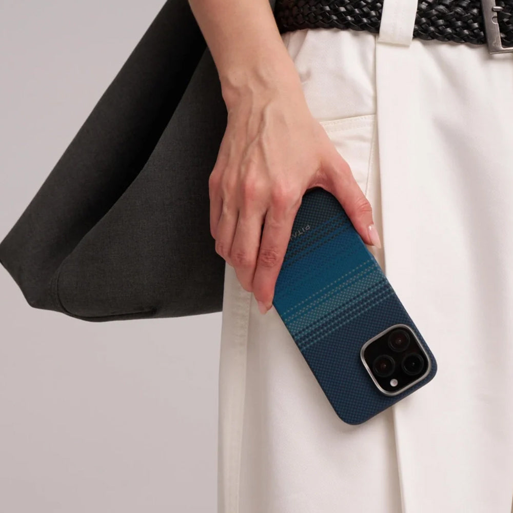 Apple iPhone 16 Pro Max Kılıf M-safe Şarj Özellikli Aramid Fiber Pitaka Tactile Woven Sunset-Moonrise Serisi Moonrise Kapak