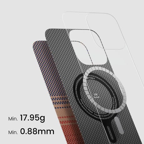 Apple iPhone 16 Pro Max Kılıf M-safe Şarj Özellikli Aramid Fiber Pitaka Tactile Woven Sunset-Moonrise Serisi Sunset Kapak