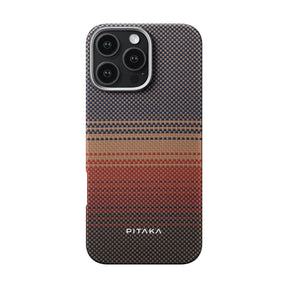 Apple iPhone 16 Pro Max Kılıf M-safe Şarj Özellikli Aramid Fiber Pitaka Tactile Woven Sunset-Moonrise Serisi Sunset Kapak