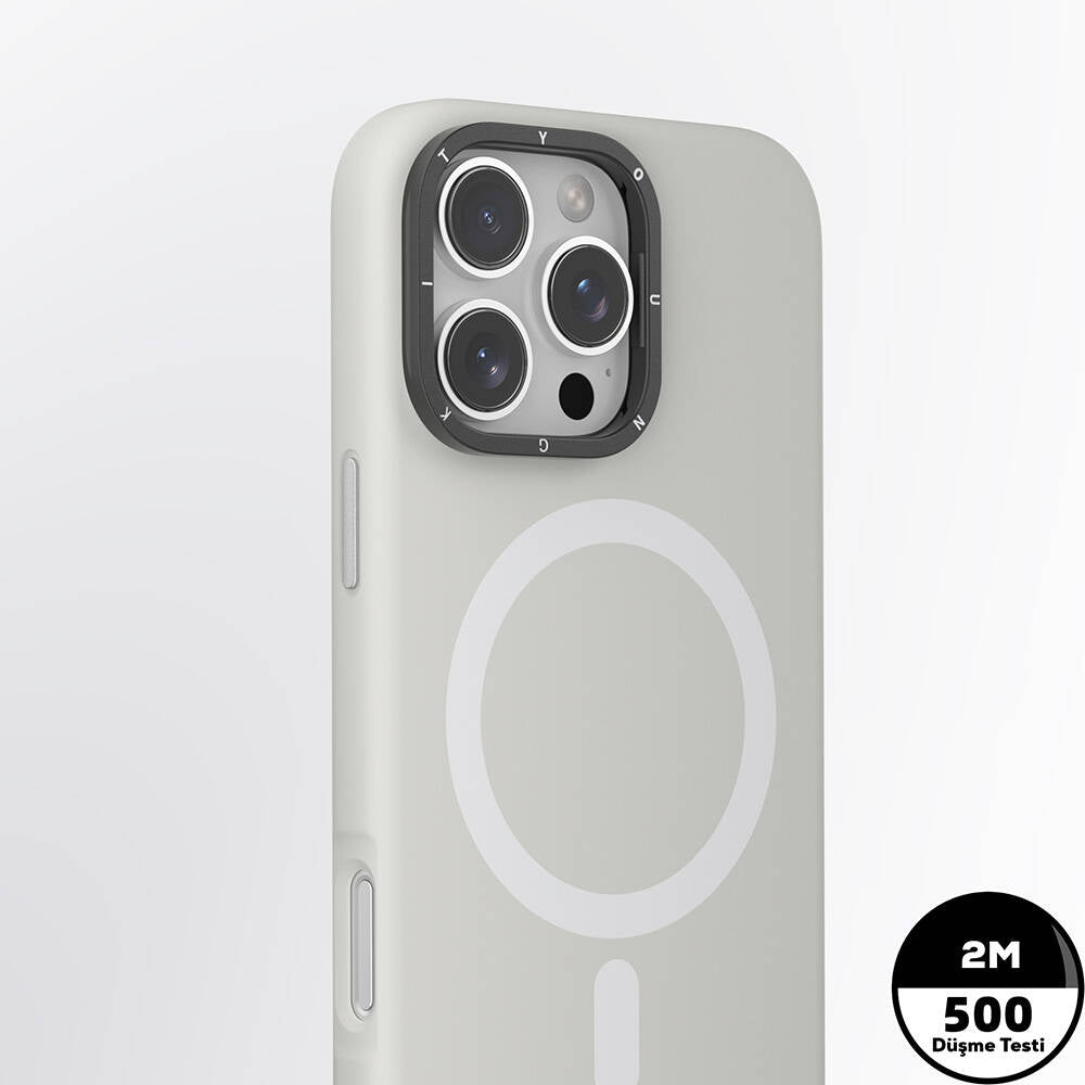 Apple iPhone 16 Pro Max Kılıf M-safe Şarj Özellikli Kamera Standlı Youngkit Bitty Cream Kapak