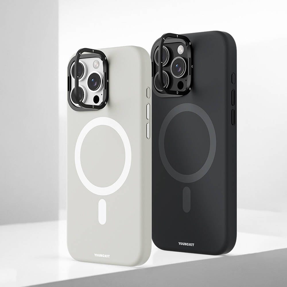 Apple iPhone 16 Pro Max Kılıf M-safe Şarj Özellikli Kamera Standlı Youngkit Bitty Cream Kapak