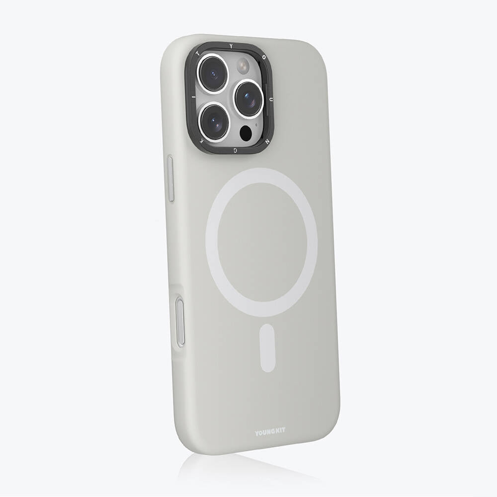 Apple iPhone 16 Pro Max Kılıf M-safe Şarj Özellikli Kamera Standlı Youngkit Bitty Cream Kapak