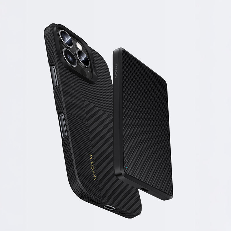 Apple iPhone 16 Pro Max Kılıf Magsafe Şarj Özellikli Karbon Fiber Benks Yeni Seri Montage ArmorAir Kevlar Kapak