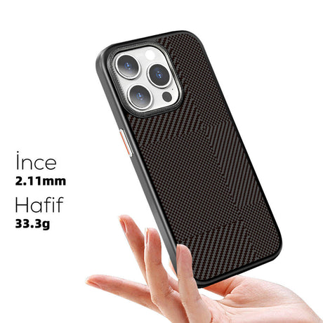 Apple iPhone 16 Pro Max Kılıf M-safe Şarj Özellikli Karbon Fiber Desenli Mutural Montage Kapak