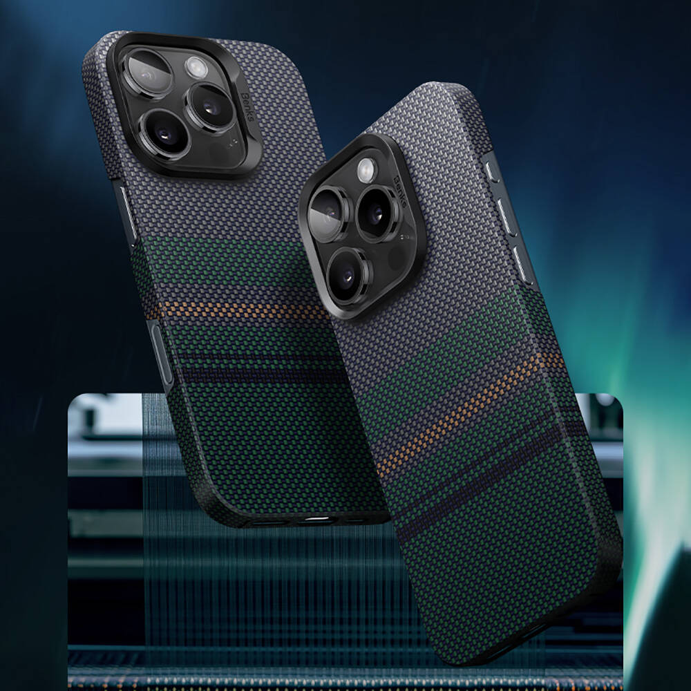 Apple iPhone 16 Pro Max Kılıf M-safe Şarj Özellikli Karbon Fiber Tasarımlı Benks Aurora ArmorAir Kevlar Kapak